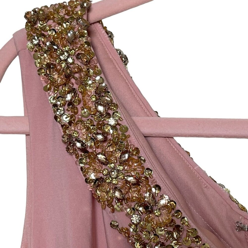 Mac Duggal Dress Gown Size 6 Pink Beaded Drop Shoulder Rhinestones 68163 $398 - Picture 11 of 16